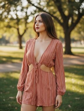 NWT Fashion Nova Nothin But Lovin You Red/Orange Striped Cutout Mini Dress - Med